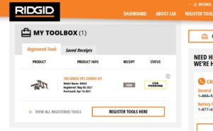 Registering for Ridgid’s Lifetime Service Agreement is easy